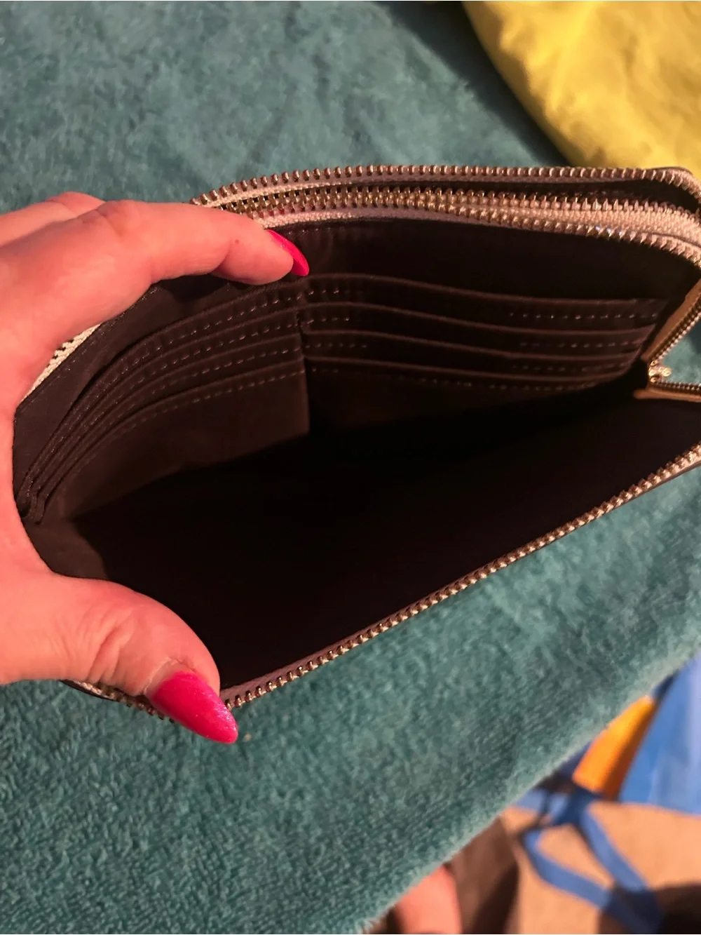 Coach Tan Signature Zip Wristlet with Logo Print